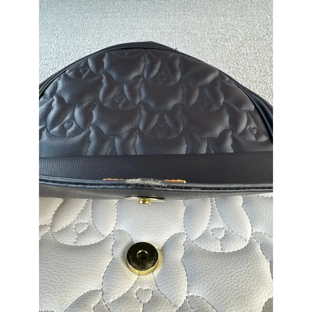 Betsey Johnson Backpack Quilted‎ Dog Design Adjustable Straps Black White OS